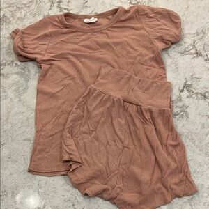 Kids Ribbed Mauve T-Shirt and Shorts Set